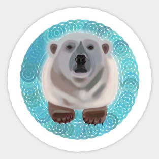 Polar Bear on turquoise circular pattern Sticker